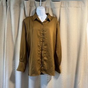 A‎ New Day Womens Button Down Shirt Top Long Sleeve Olive Size Small